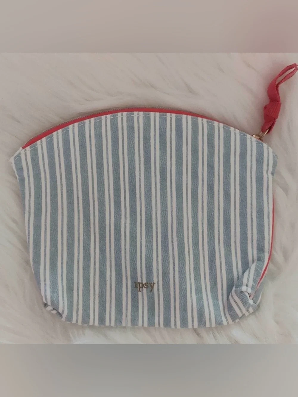 Ipsy Blue White Striped Makeup Bag Cosmetic Pouch Wristlet